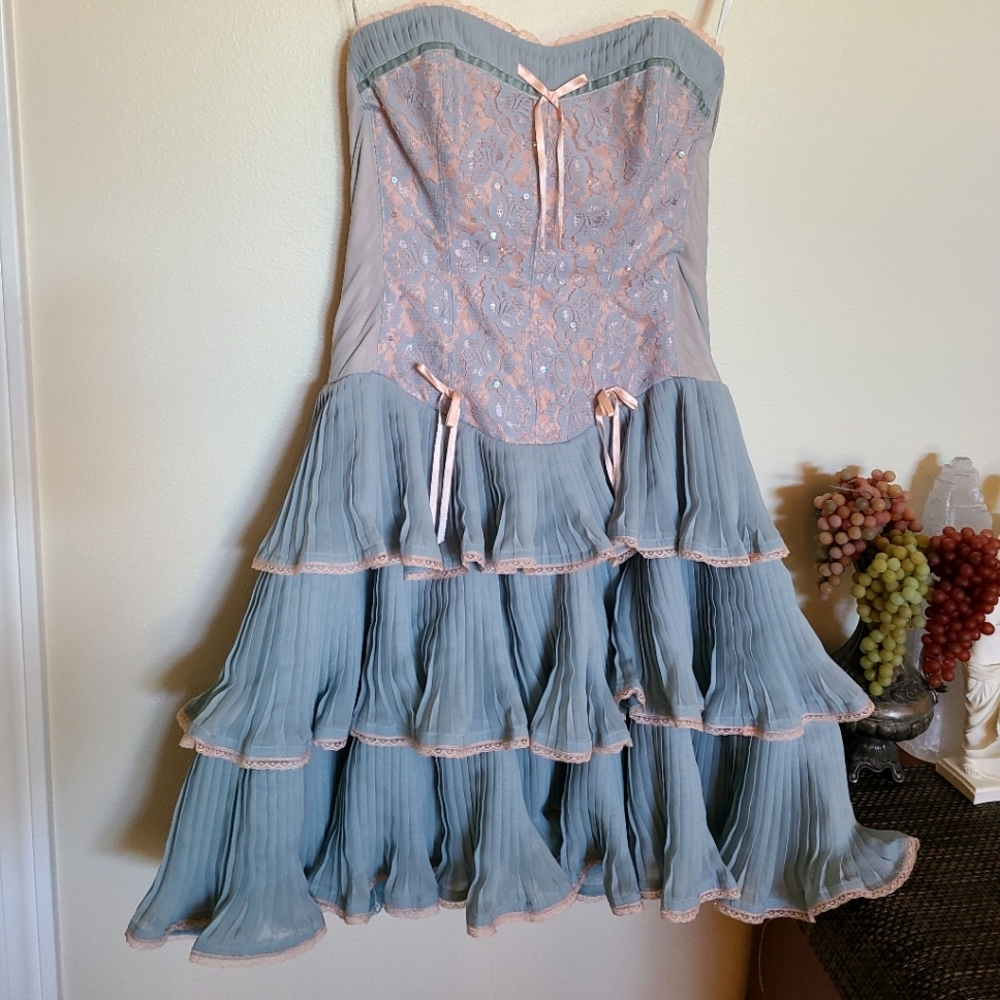 Betsey Johnson pink / blue lace corset mini dress